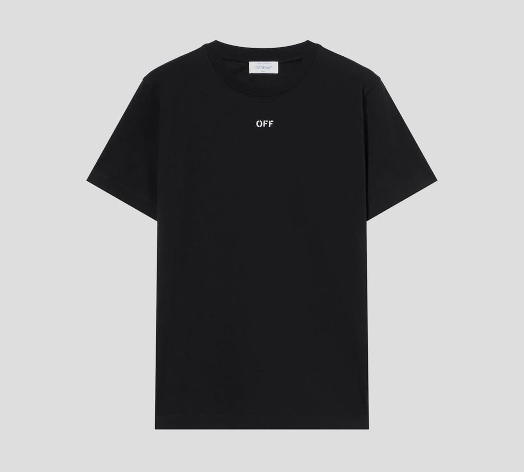 Off White - FRANELA CUELLO REDONDO NEGRA CON ESTAMPADO DE LOGO EN PAPEL PERIODICO SOBRE LA ESPALDA