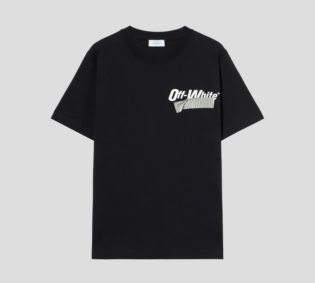 Off White - FRANELA NEGRA CUELLO REDONDO CON ESTAMPADO DE CINTA AISLANTE REALISTA
