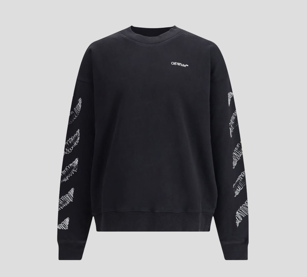 Off White - SWEATER NEGRO CUELLO REDONDO CLASICO CON ESPIRALES ESTAMPADOS SOBRE MANGAS Y ESPALDA