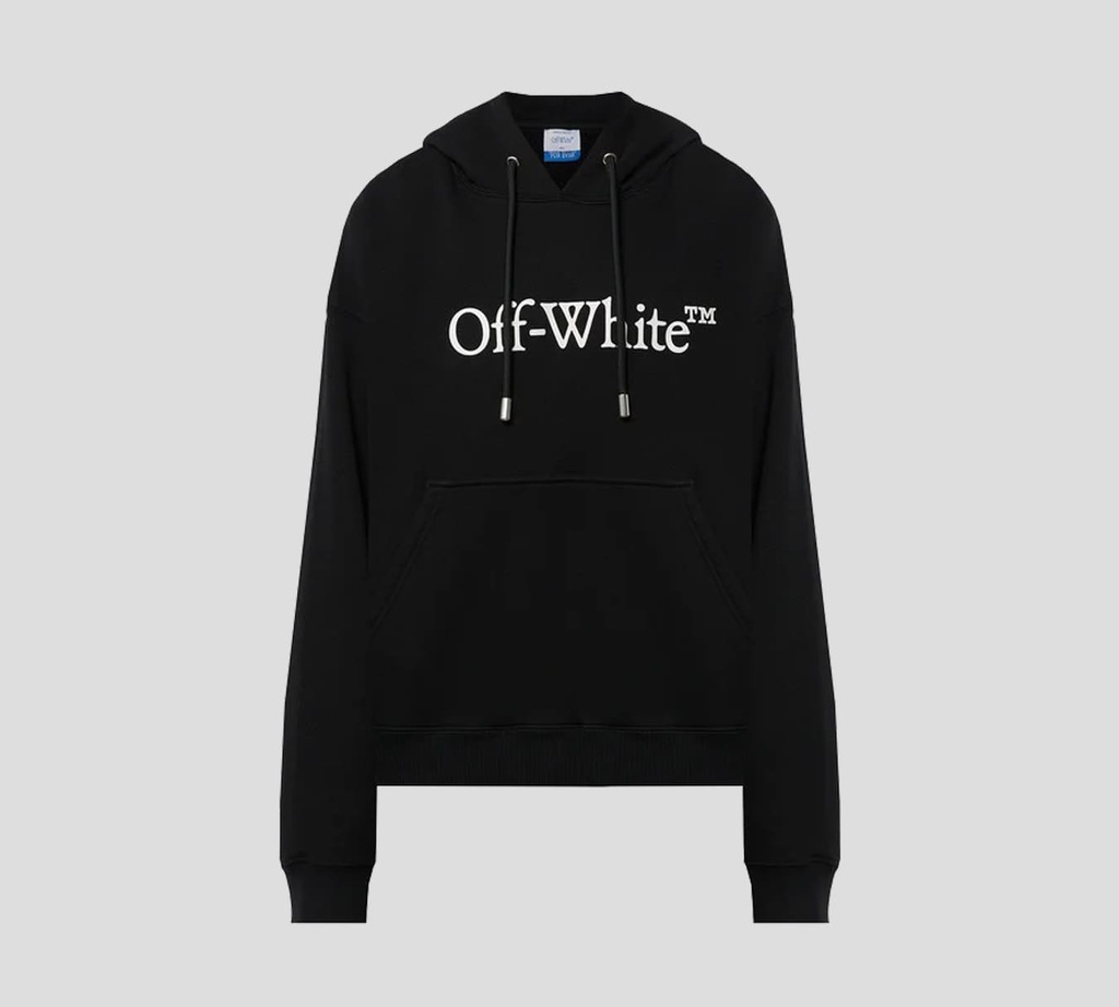 Off White - SWEATER HOODIE NEGRO CON LOGO ESTAMPADO Y BOLSILLO FRONTAL