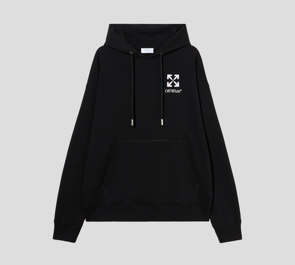Off White - SWEATER HOODIE NEGRO CON LOGO ESTAMPADO SOBRE EL PECHO Y BOLSILLO FRONTAL