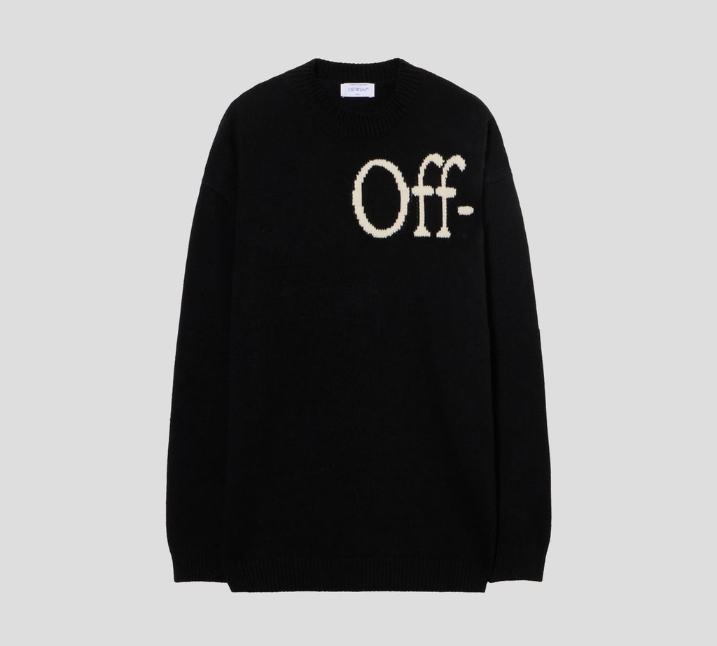 Off White - SWEATER CUELLO REDONDO NEGRO TEJIDO CON LOGO EN BLANCO