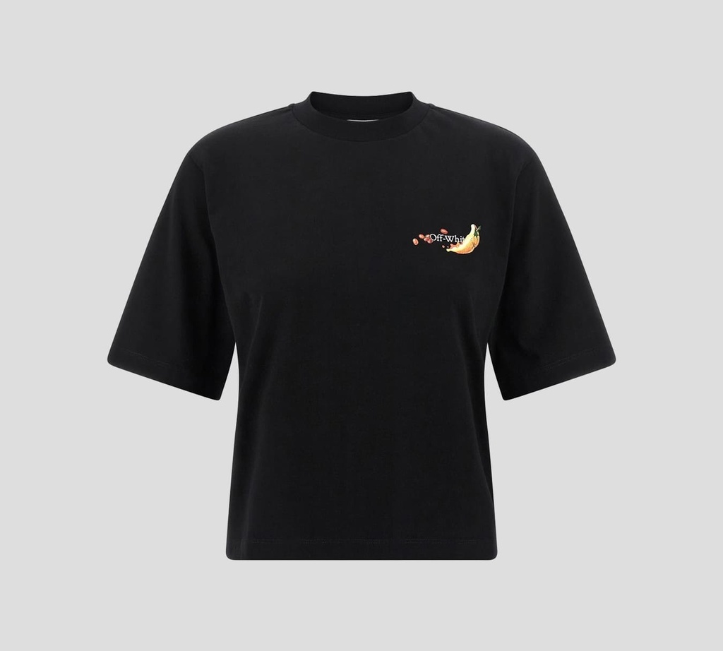 Off White - FRANELA CUELLO REDONDO NEGRA CORTE BOX CON ESTAMPADO DE FRUTAS EN LA ESPALDA