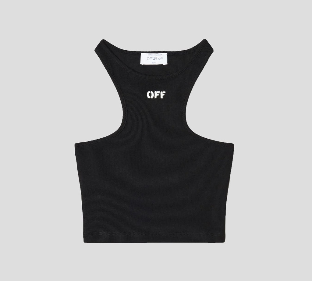 Off White - TOP NEGRO CON CORTE DE FRANELILLA Y LOGO ESTAMPADO EN EL PECHO