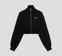 Off White - SWEATER NEGRO CORTE BOX CON CIERRE FRONTAL DE CUELLO ALTO Y ESTAMPADO DE FLORES