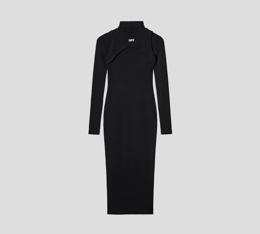 Off White - VESTIDO NEGRO LARGO Y CEÑIDO CON MANGA LARGA DE CUELLO ALTO Y LOGO ESTAMPADO