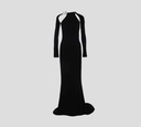 Off White - VESTIDO NEGRO LARGO DE COLA CON MANGAS LARGAS Y ESCOTE SUPERIOR
