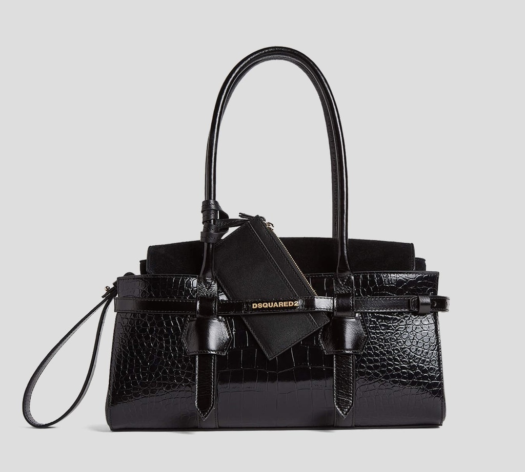 Dsquared2 - CARTERA NEGRA DE PIEL PATENTE CON TARJETERO