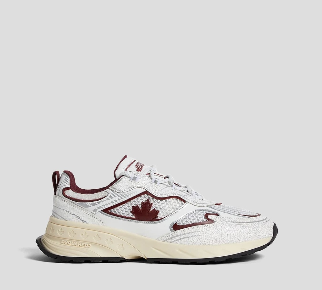 Dsquared2 - SNEAKERS BLANCOS CON VINOTINTO DEPORTIVOS CON DETALLE DE HOJA DE MAPLE