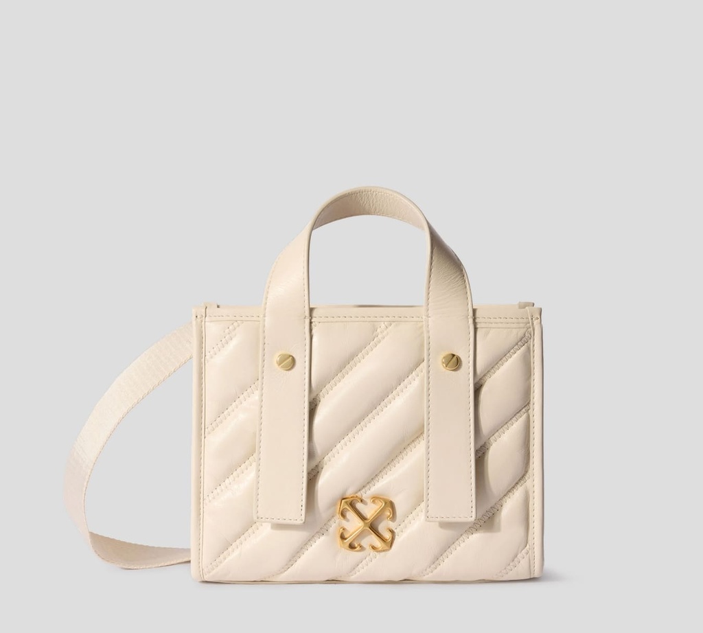 Off White - CARTERA BEIGE CLARO DE MANO EN CUERO CON HEBILLA DE MARCA METALICA