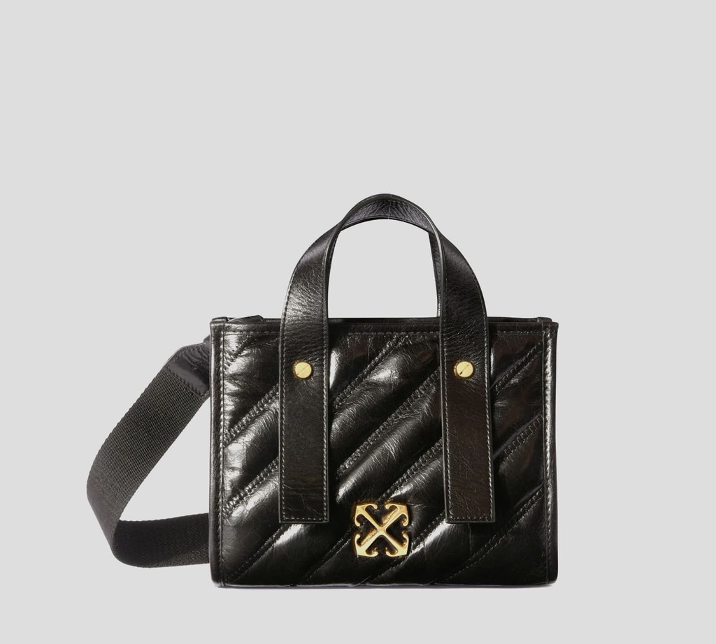 Off White - CARTERA NEGRA DE MANO EN CUERO CON HEBILLA DE MARCA METALICA