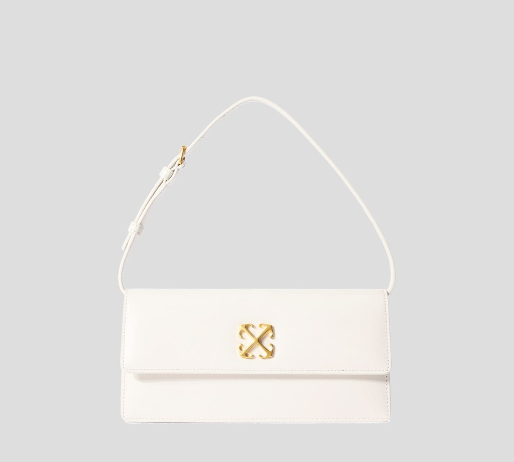 Off White - CARTERA DE MANO BLANCA EN CUERO CON HEBILLA DE MARCA METALICA