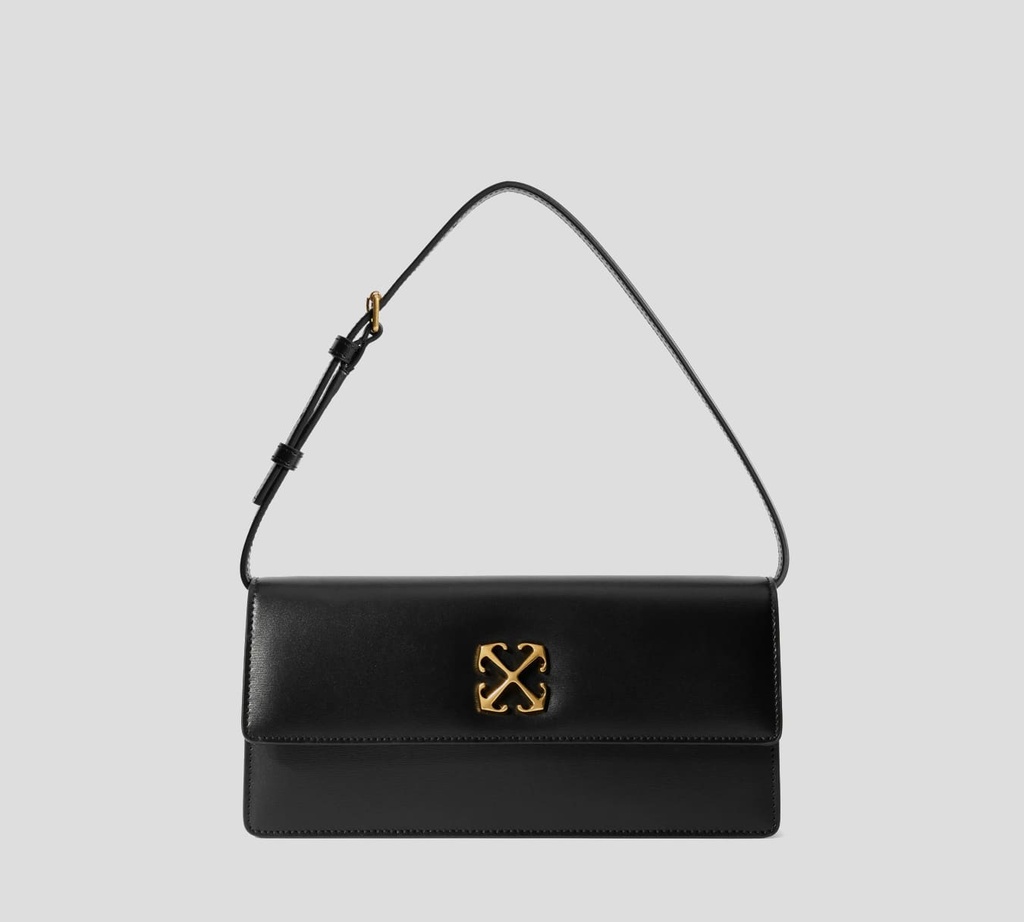 Off White - CARTERA DE MANO NEGRA EN CUERO CON HEBILLA DE MARCA METALICA