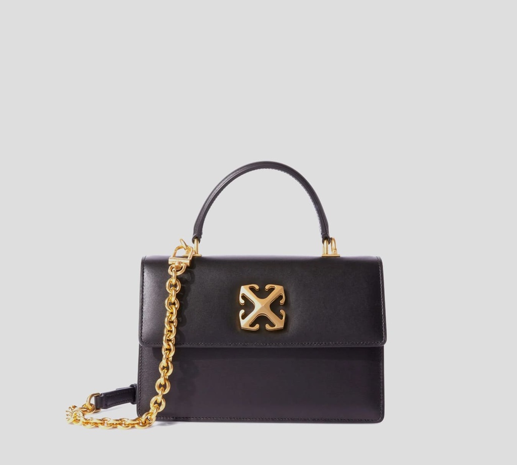 Off White - CARTERA DE MANO NEGRA CON BROCHE DE MARCA METALICO Y CADENA LARGA