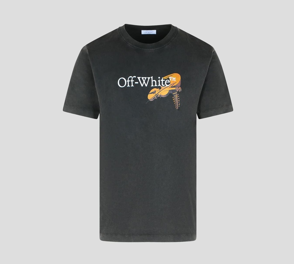 Off white - FRANELA NEGRA CUELLO REDONDO PRELAVADA CON ESTAMPADO DE VIOLIN Y ANGEL