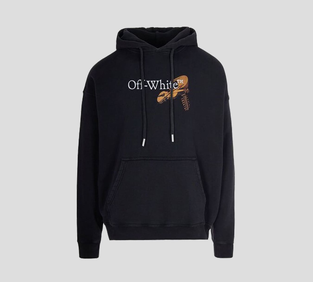 Off white - SWEATER HOODIE NEGRO CON ESTAMPADO DE VIOLIN Y ANGEL