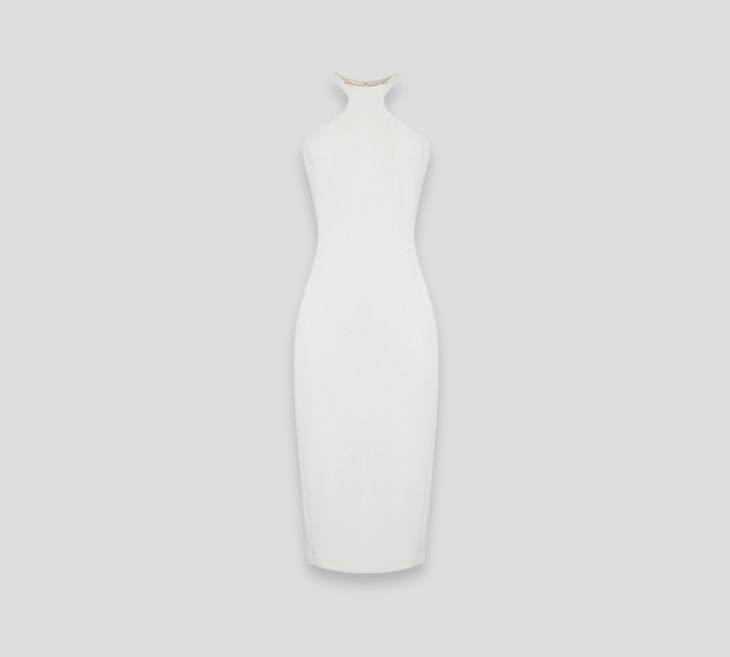 Elisabetta Franchi - VESTIDO BLANCO SON MANGAS Y DETALLE DORADO EN CUELLO