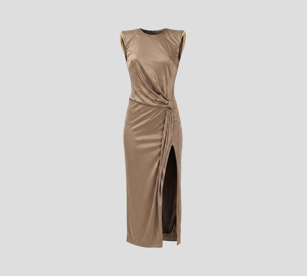 Elisabetta Franchi - VESTIDO MARRON SIN MANGAS CON NUDO LATERAL