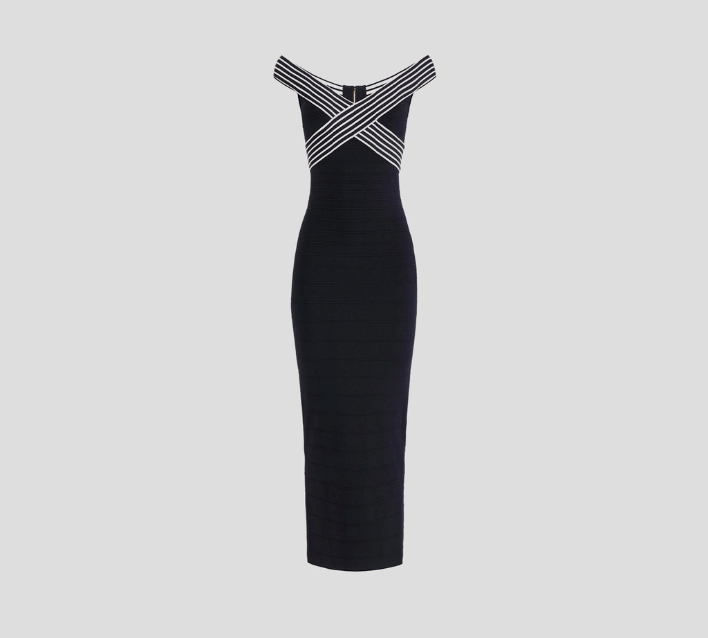 Elisabetta Franchi - VESTIDO NEGRO AJUSTADO SIN MANGAS Y FRANJAS EN LA PARTE SUPERIOR