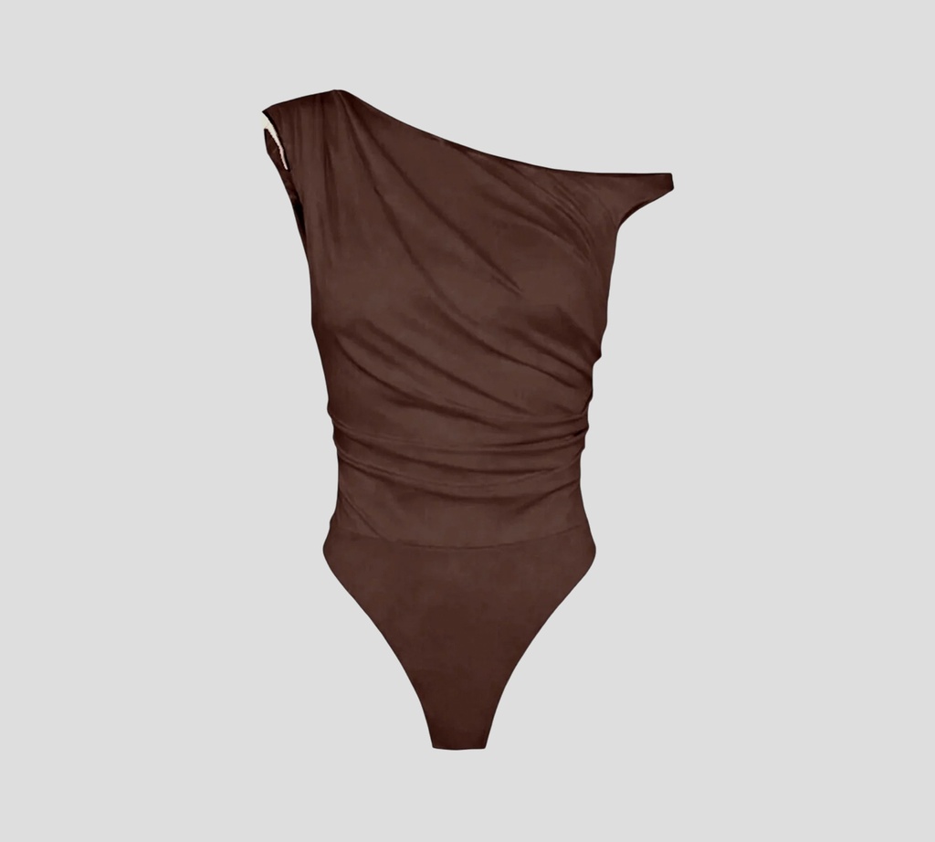 Elisabetta Franchi - BODY MARRON OSCURO CON MEDIA LUNA DORADA