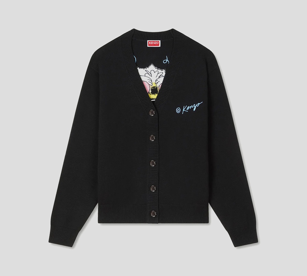 Kenzo - CARDIGAN NEGRO CON TIGRE AMARILLO SOBRE LA ESPALDA