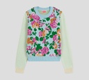 Kenzo - SWEATER AZUL CON BORDADOS EN FUCSIA, NARANJA Y VERDE