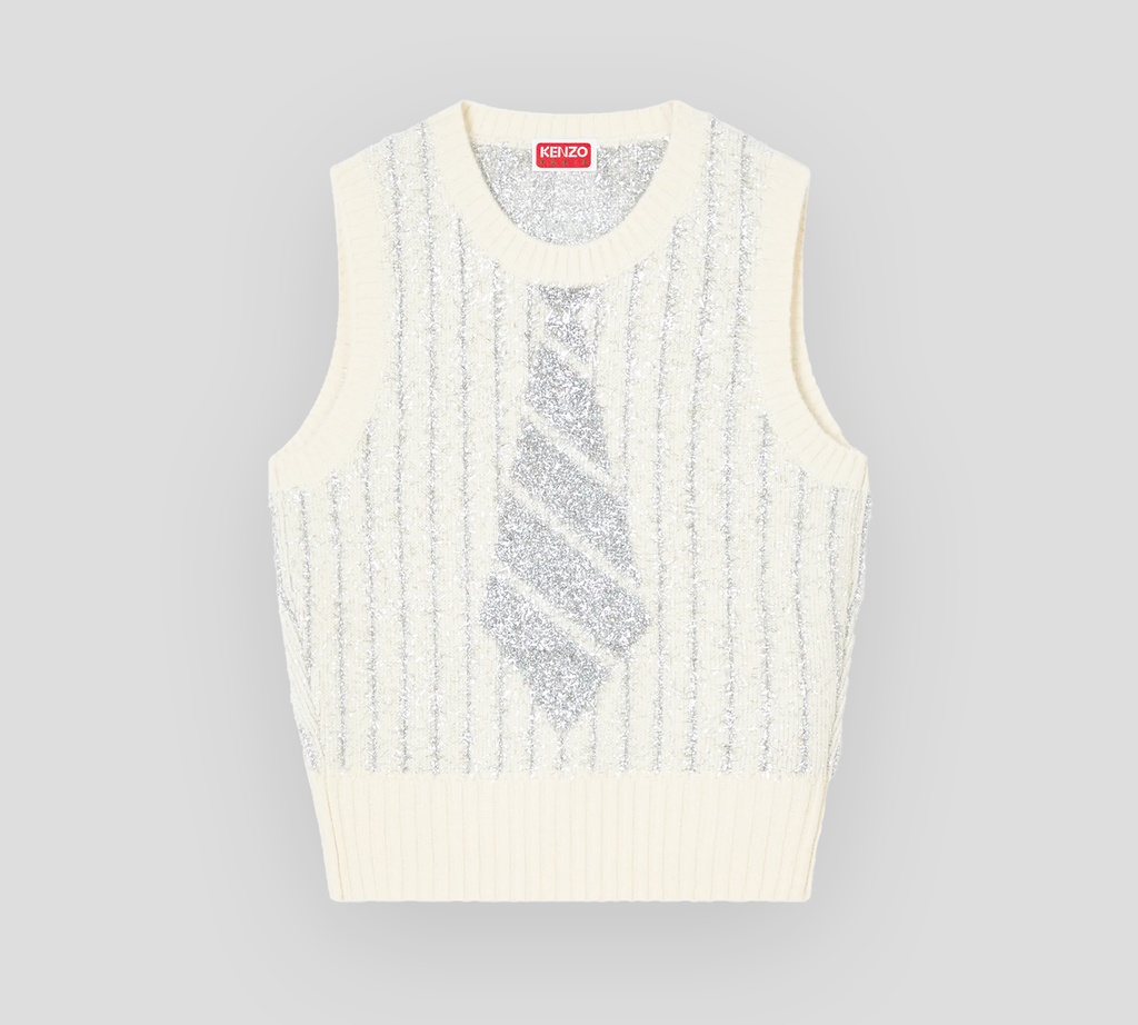 Kenzo - TOP CREMA CON BRILLANTES PLATEADOS