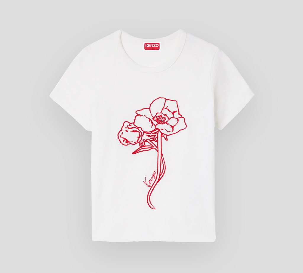 Kenzo - FRANELA BLANCA CON BORDADO DE FLOR ROJA