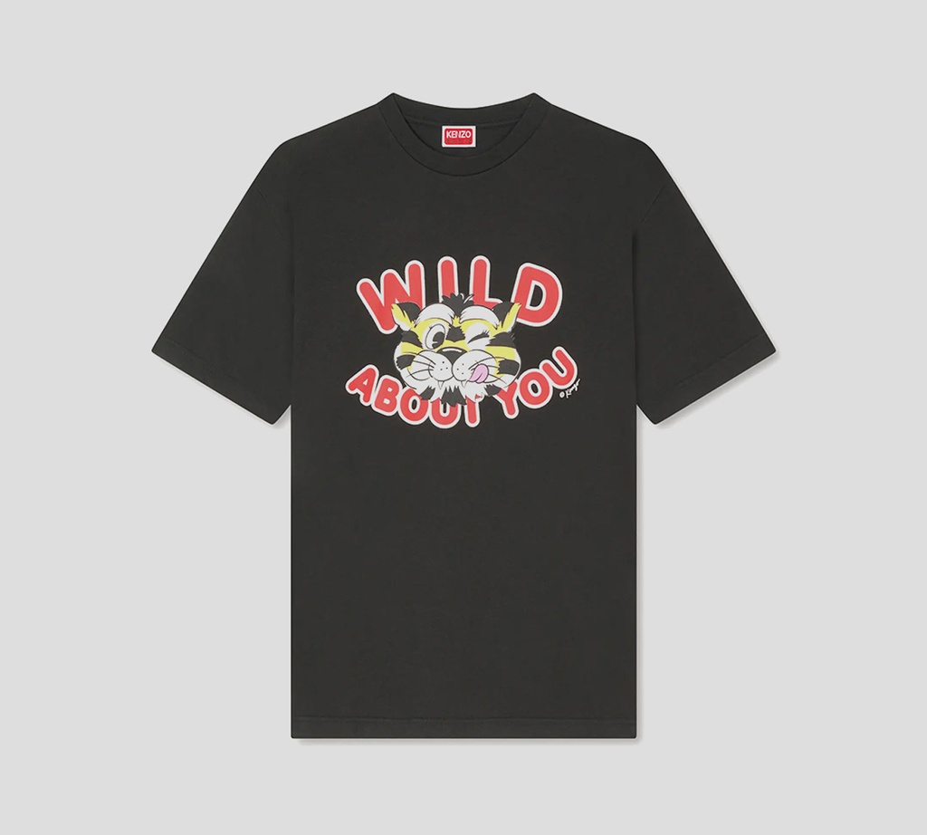 Kenzo - FRANELA NEGRA CON TIGRE ESTAMPADO Y LETRAS ROJAS