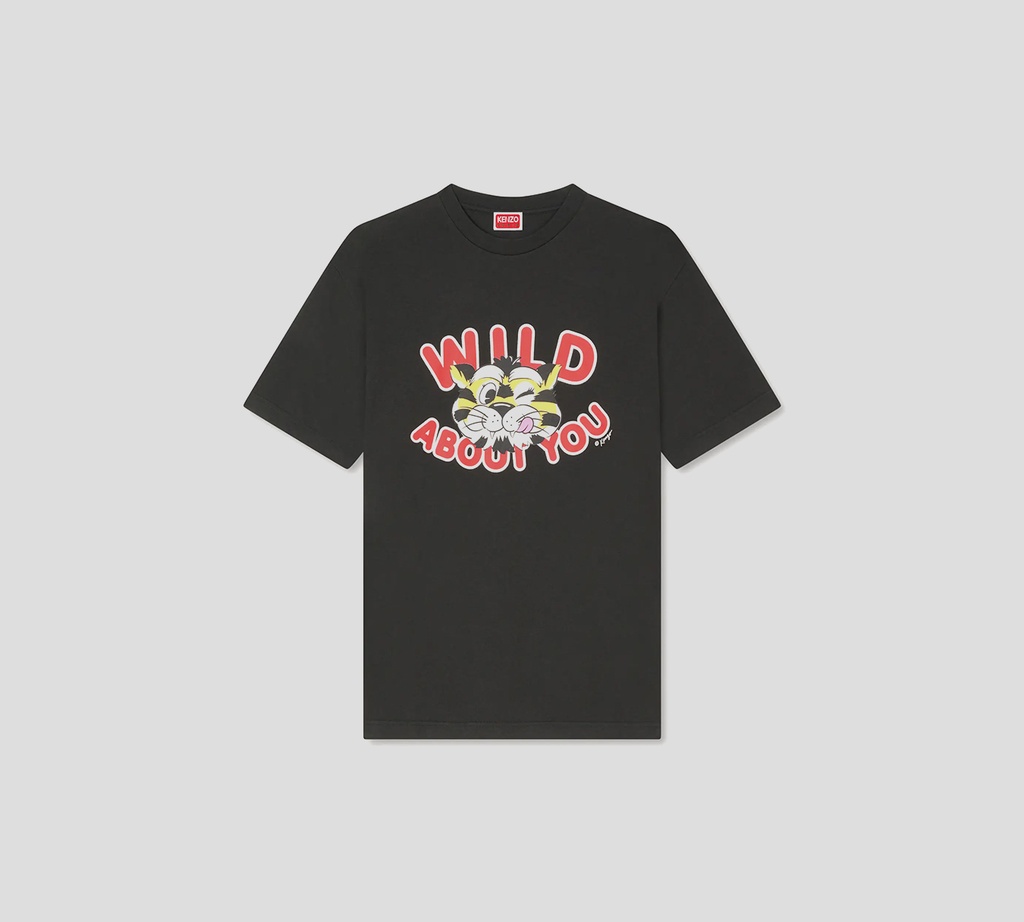 Kenzo - FRANELA NEGRA CON TIGRE ESTAMPADO Y LETRAS ROJAS