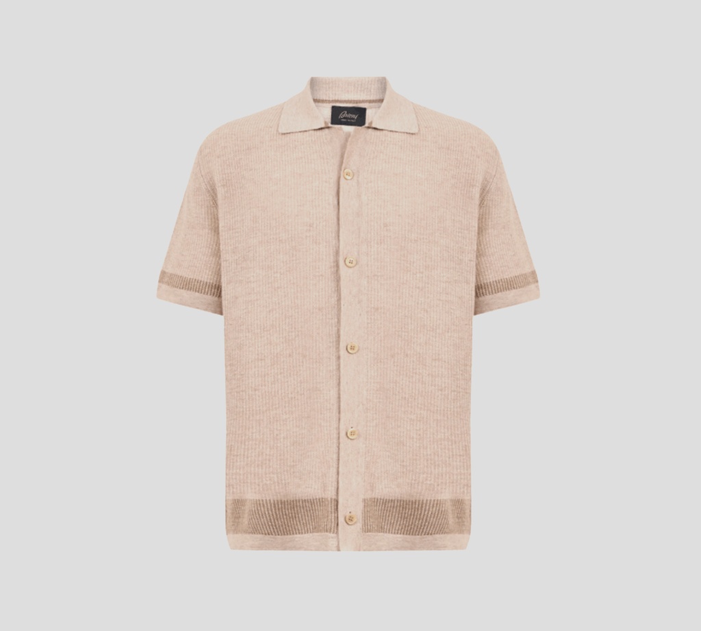 Brioni - CAMISA MARRON CLARO DE PUNTO Y RAYAS