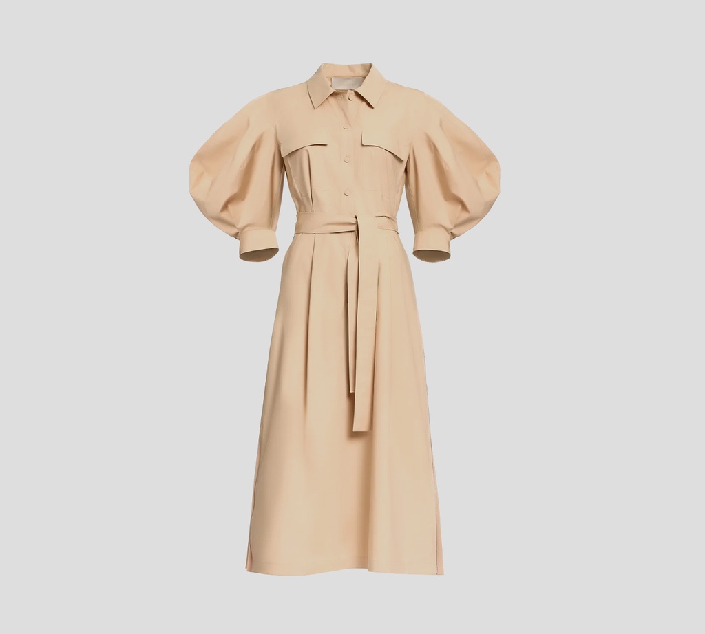 Elie Saab - VESTIDO MIDI DE ALGODÓN MARRON