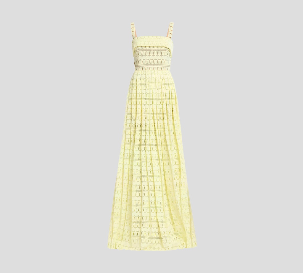 Elie Saab - VESTIDO LARGO DE MACRAMÉ AMARILLO MANTEQUILLA