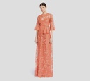 Elie Saab - VESTIDO LARGO BORDADO DE TUL Y ENCAJE COLOR CORAL ATARDECER