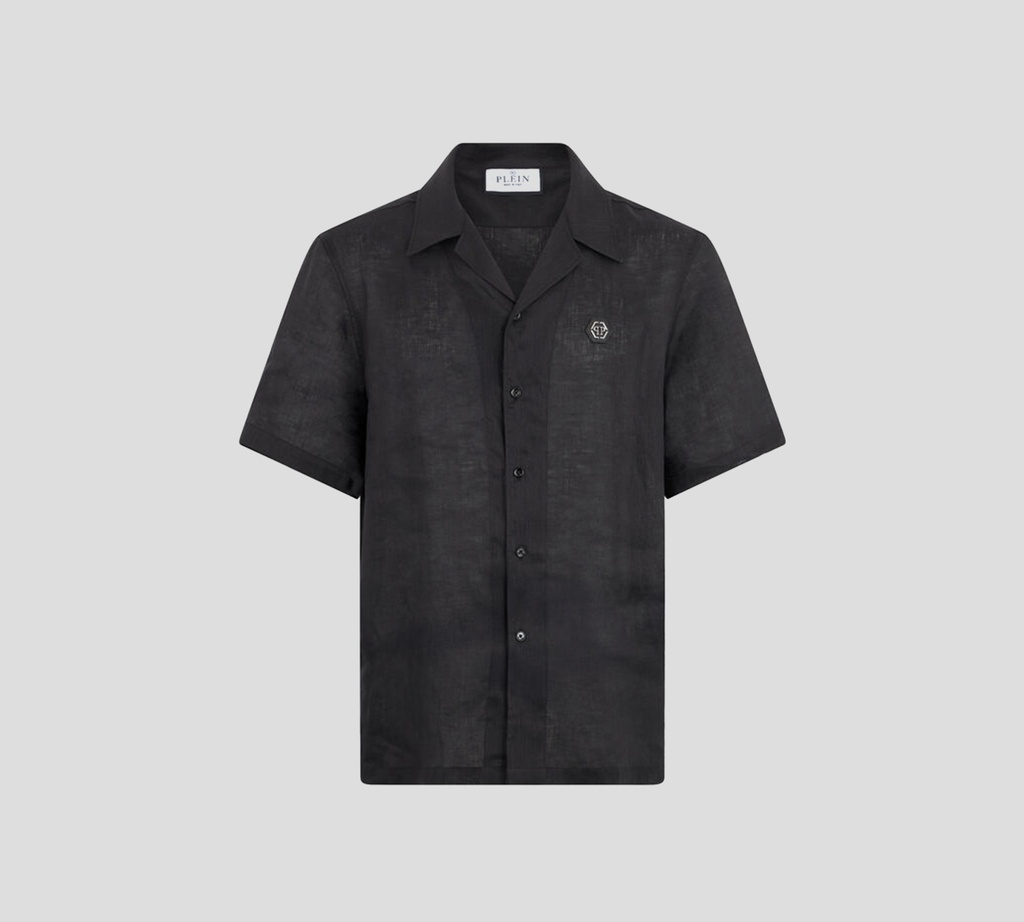 Philipp Plein - CAMISA NEGRA DE LINO MANGA CORTA