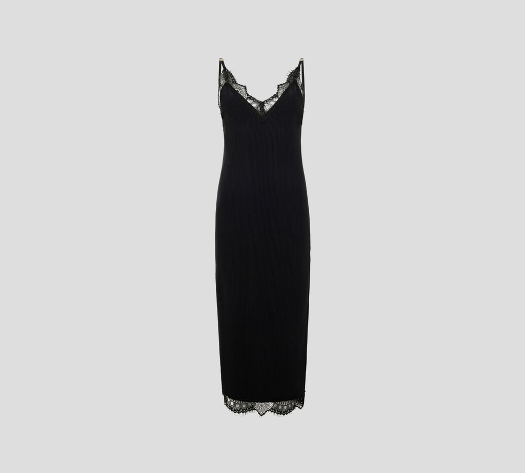 Philipp Plein - VESTIDO NEGRO CON FARALAO DE ENCAJE