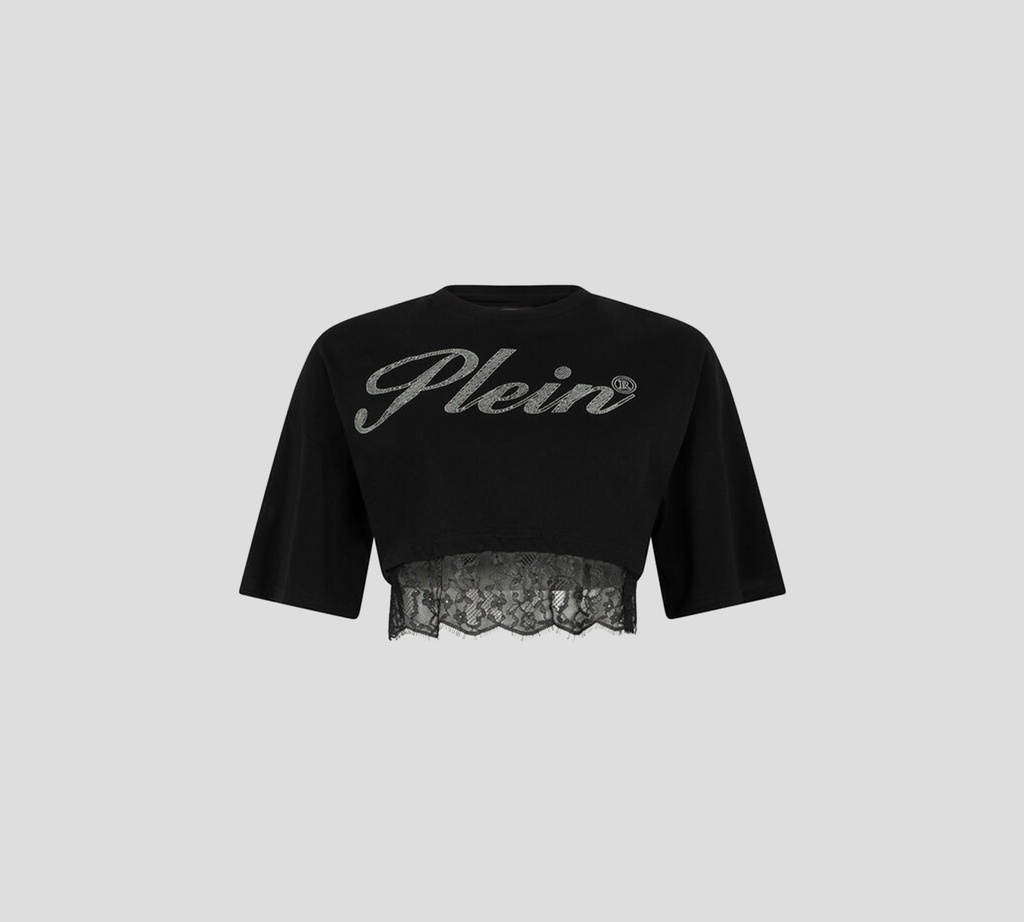 Philipp Plein - TOP NEGRO CON FARALAO DE ENCAJE