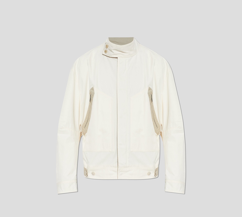 Dsquared2 - CHAQUETA BLANCA CON BOLSILLOS EN BEIGE Y CUELLO ALTO
