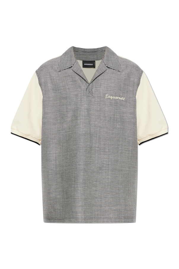 Dsquared2 - CAMISA DE LANA Y LINO BEIGE CON CUADROS EN BLANCO Y NEGRO