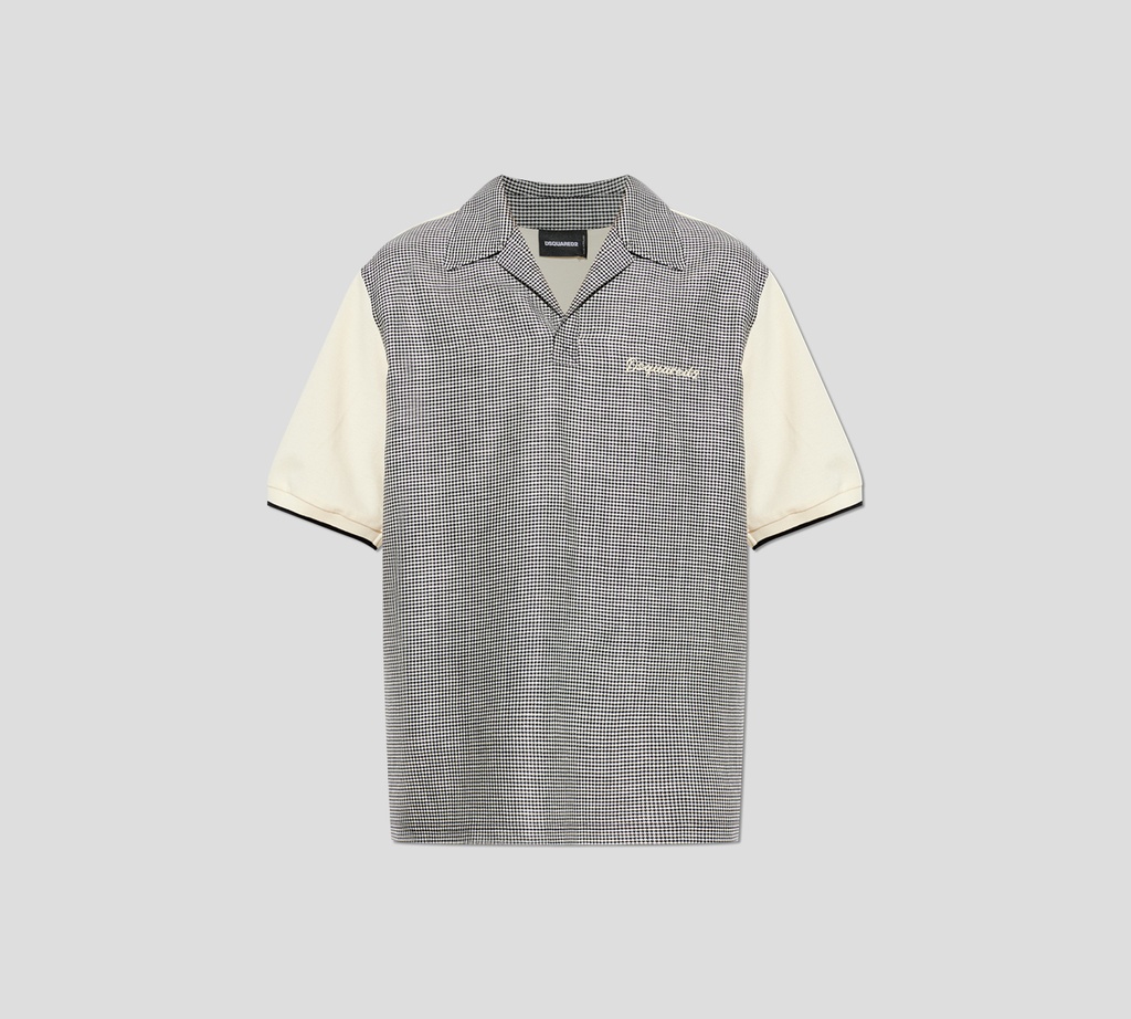 Dsquared2 - CAMISA DE LANA Y LINO BEIGE CON CUADROS EN BLANCO Y NEGRO