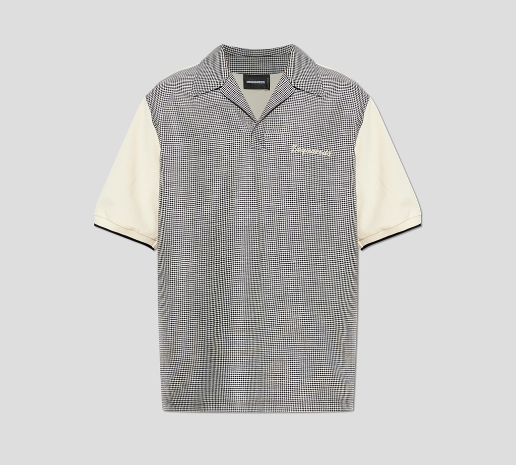Dsquared2 - CAMISA DE LANA Y LINO BEIGE CON CUADROS EN BLANCO Y NEGRO