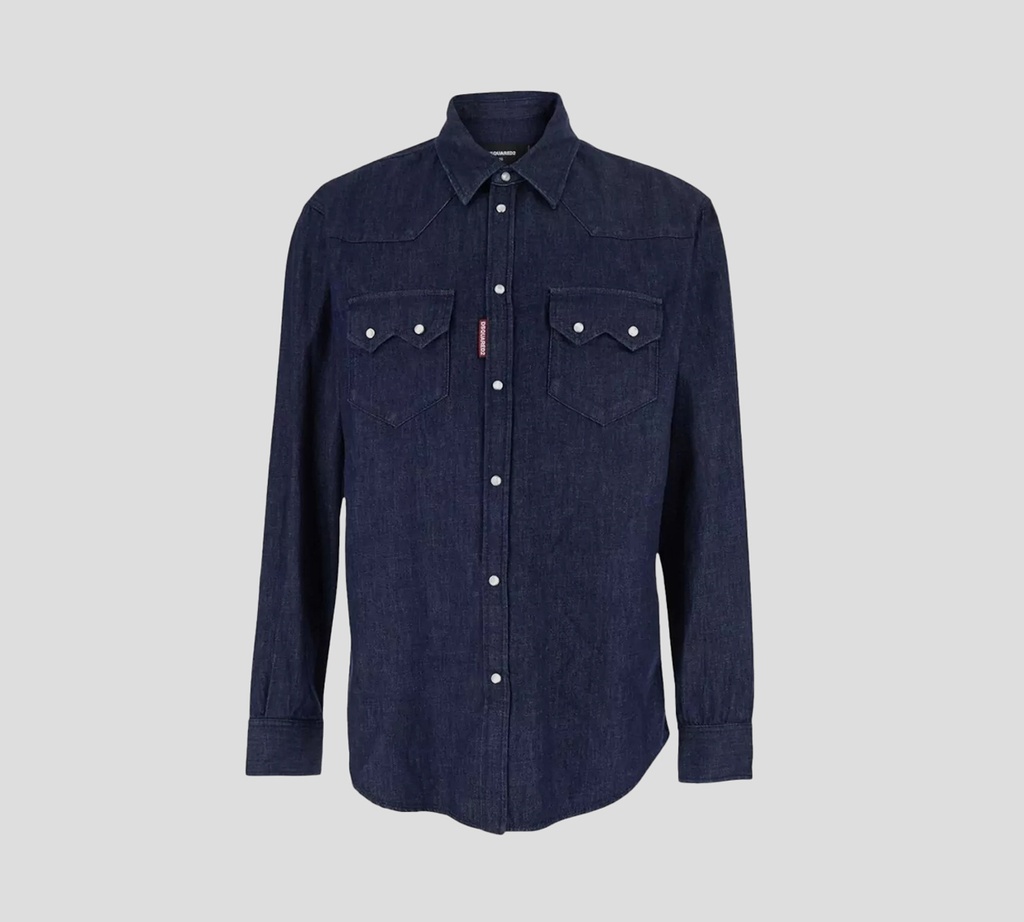 Dsquared2 - CAMISA AZUL OSCURO DE JEAN Y BOTONES BLANCOS