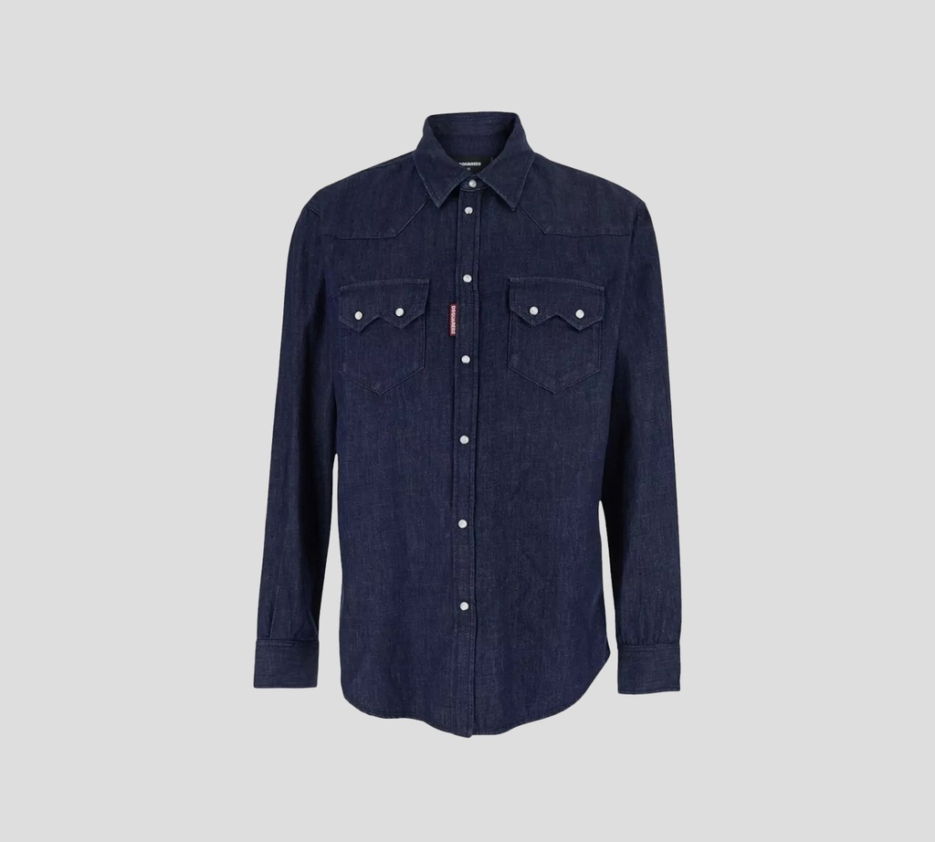 Dsquared2 - CAMISA AZUL OSCURO DE JEAN Y BOTONES BLANCOS
