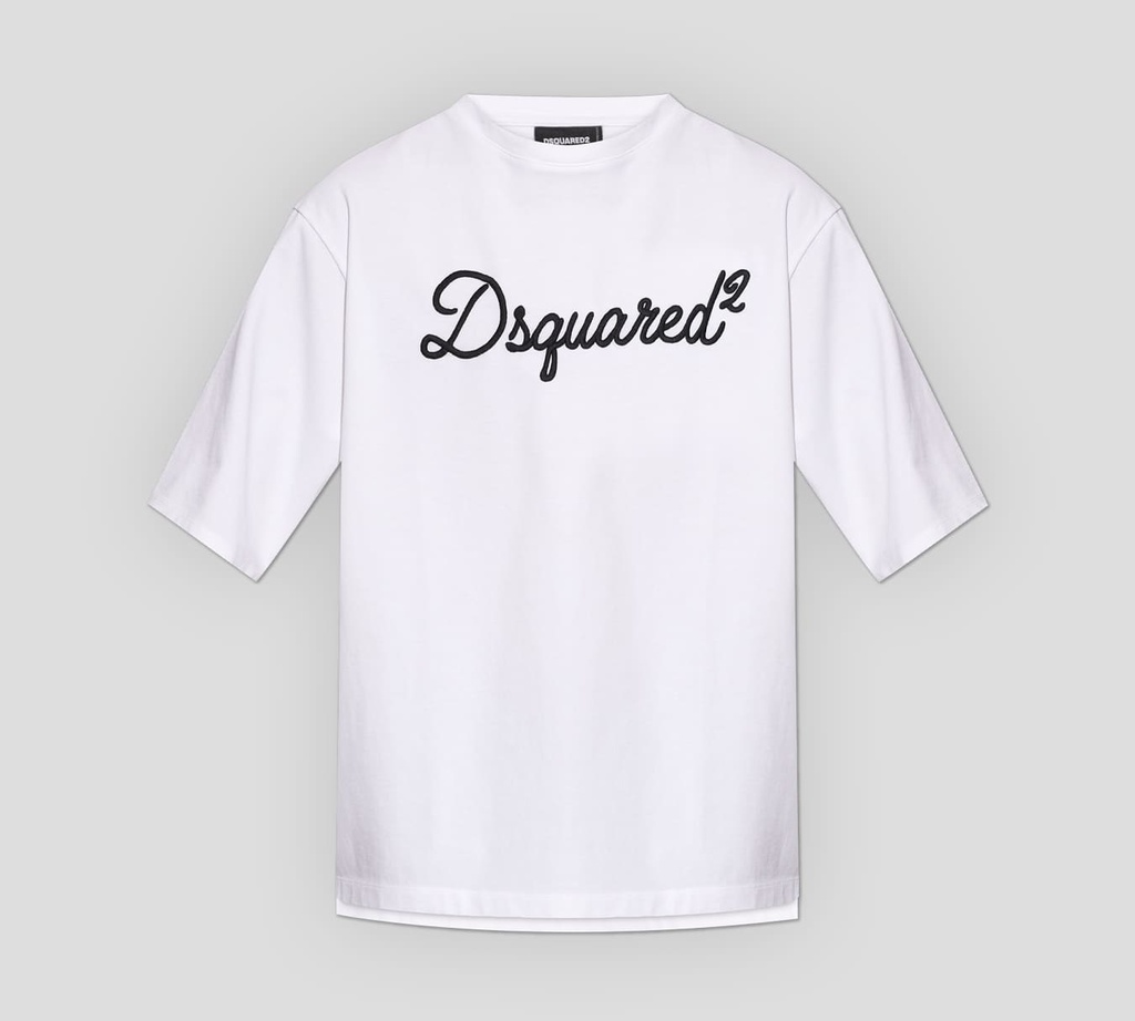 Dsquared2 - FRANELA BLANCA CUELLO REDONDO CON LOGO BORDADO