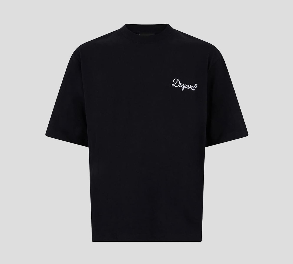 Dsquared2 - FRANELA NEGRA CUELLO REDONDO CON LOGO PEQUEÑO BORDADO