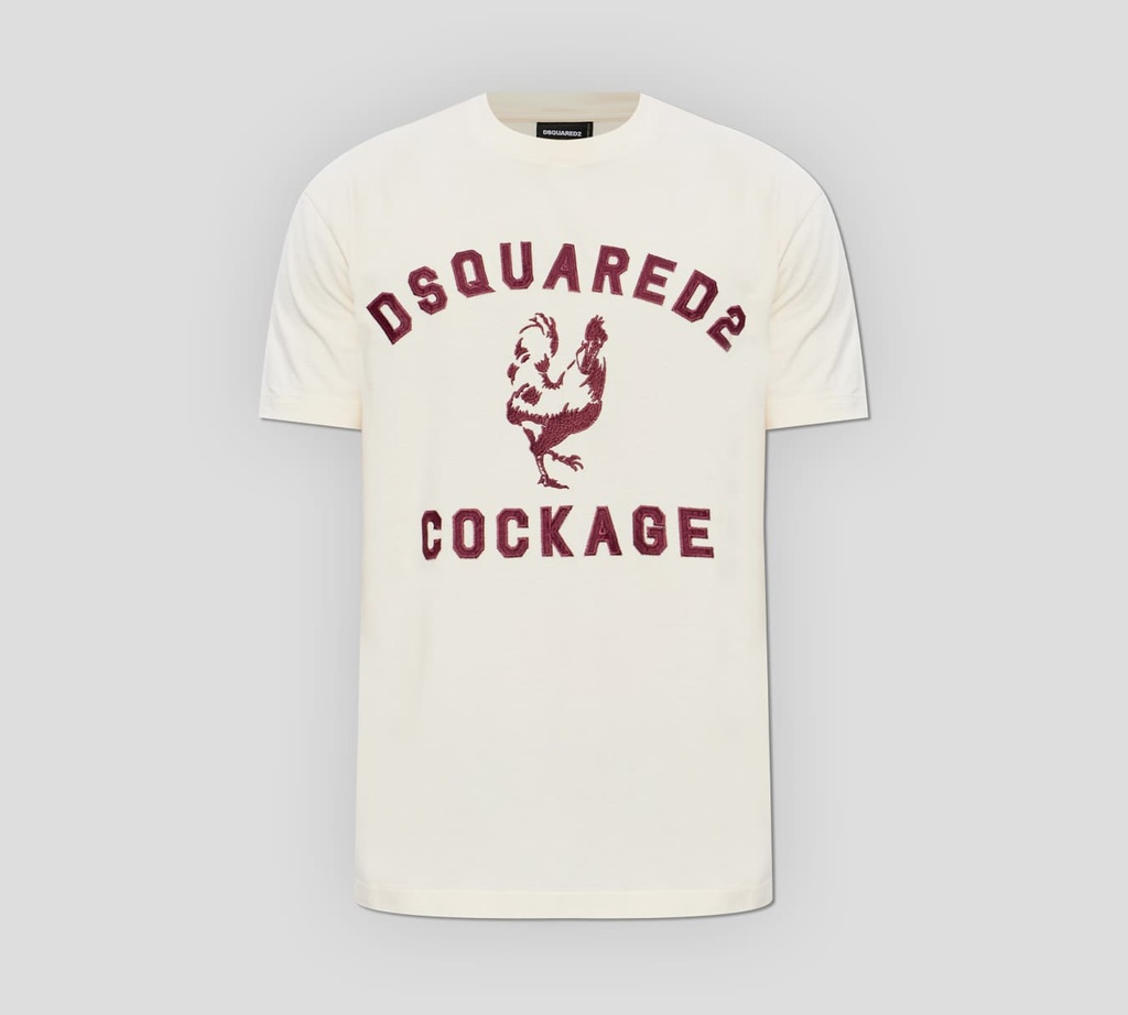 Dsquared2 - FRANELA BLANCO HUESO CUELLO REDONDO CON LETRAS VINOTINTO