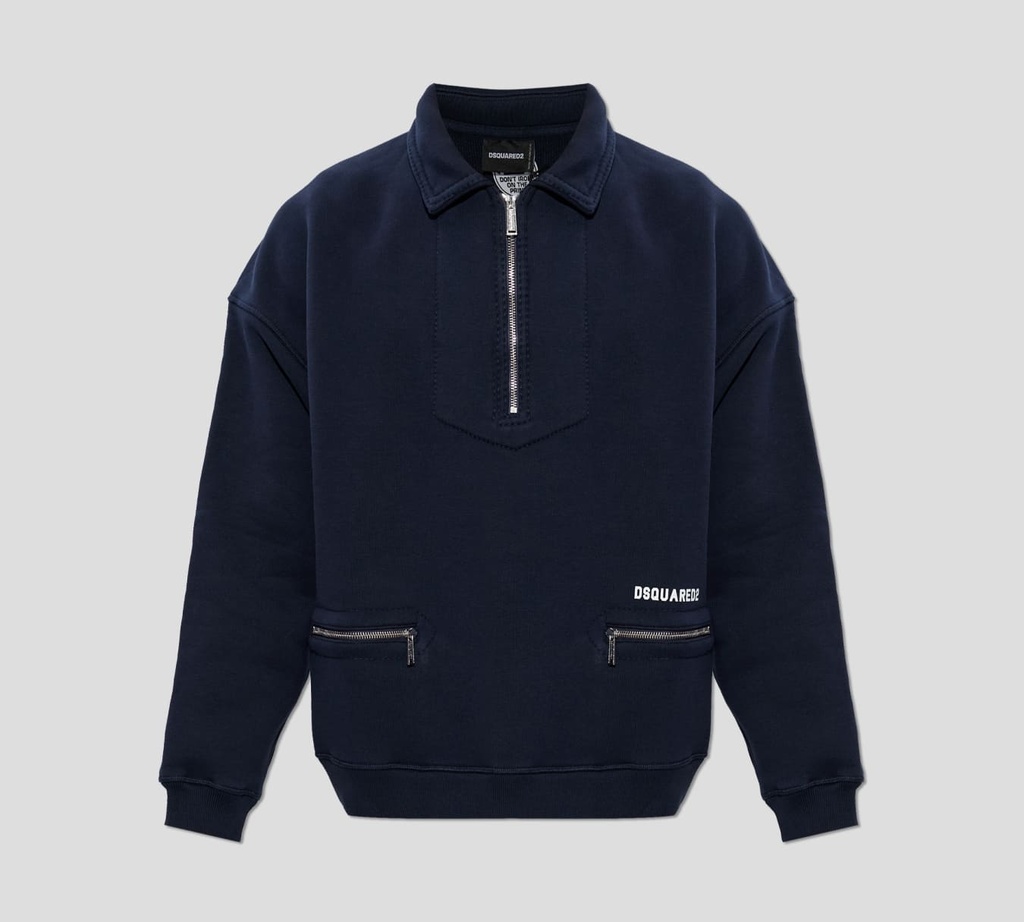 Dsquared2 - SWEATER AZUL MARINO CON CIERRE Y BOLSILLOS FRONTALES