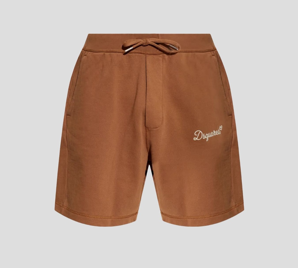 Dsquared2 - SHORT MARRÓN DE ALGODÓN CON LOGO BORDADO 