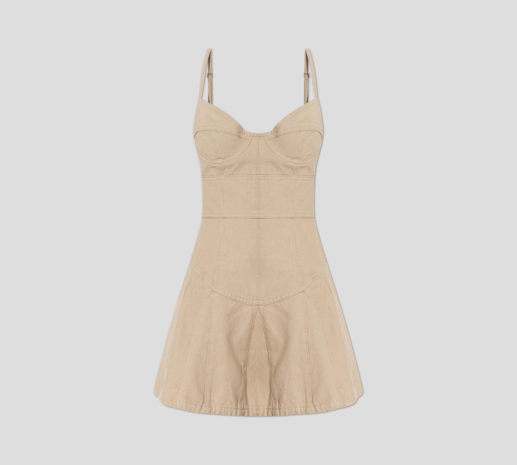 Dsquared2 - VESTIDO CORTO BEIGE CON FALDA PLISADA Y TOP DE BUSTIER