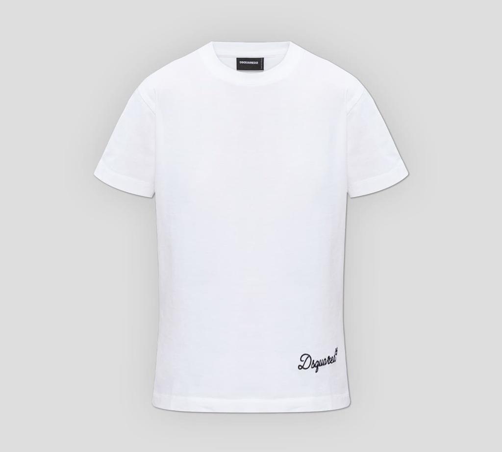 Dsquared2 - FRANELA BLANCA CUELLO REDONDO CON LOGO PEQUEÑO BORDADO